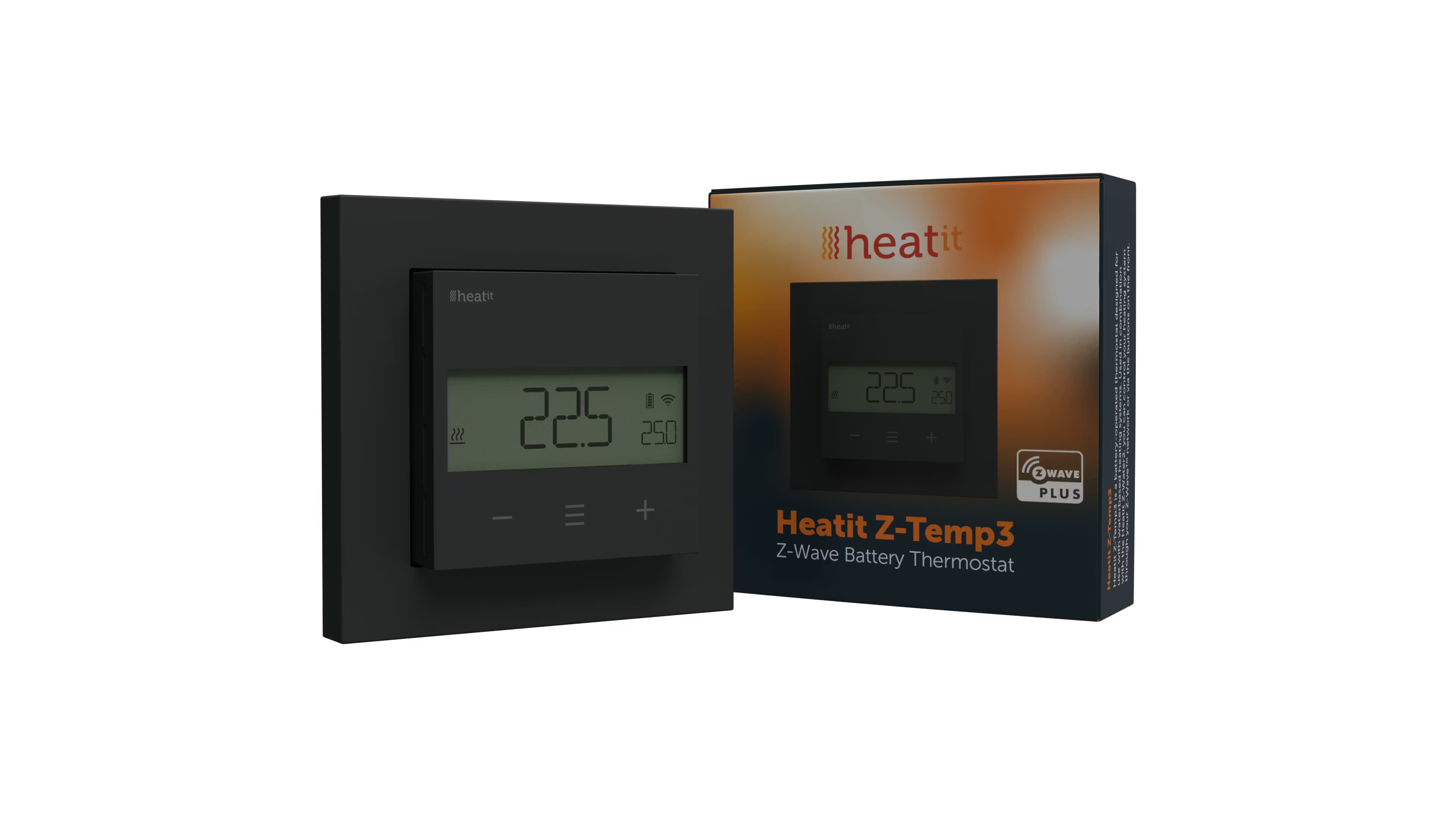 Heatit Z-Temp3 Black Matt Battery Operated Z-Wave Thermostat