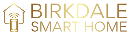 Birkdale Smart Home logo in metallic gold with the house icon on the left.