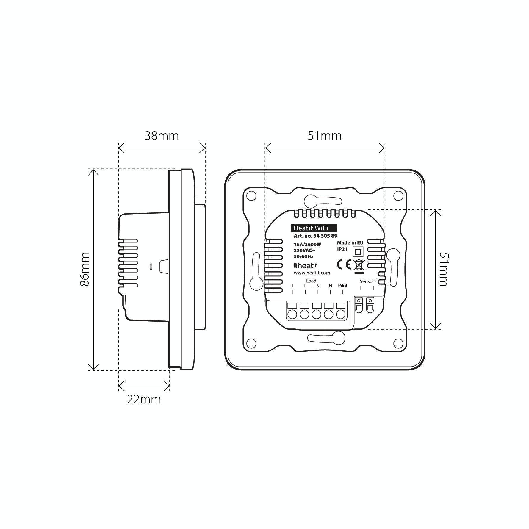 Heatit WiFi Thermostat 3600W 16A