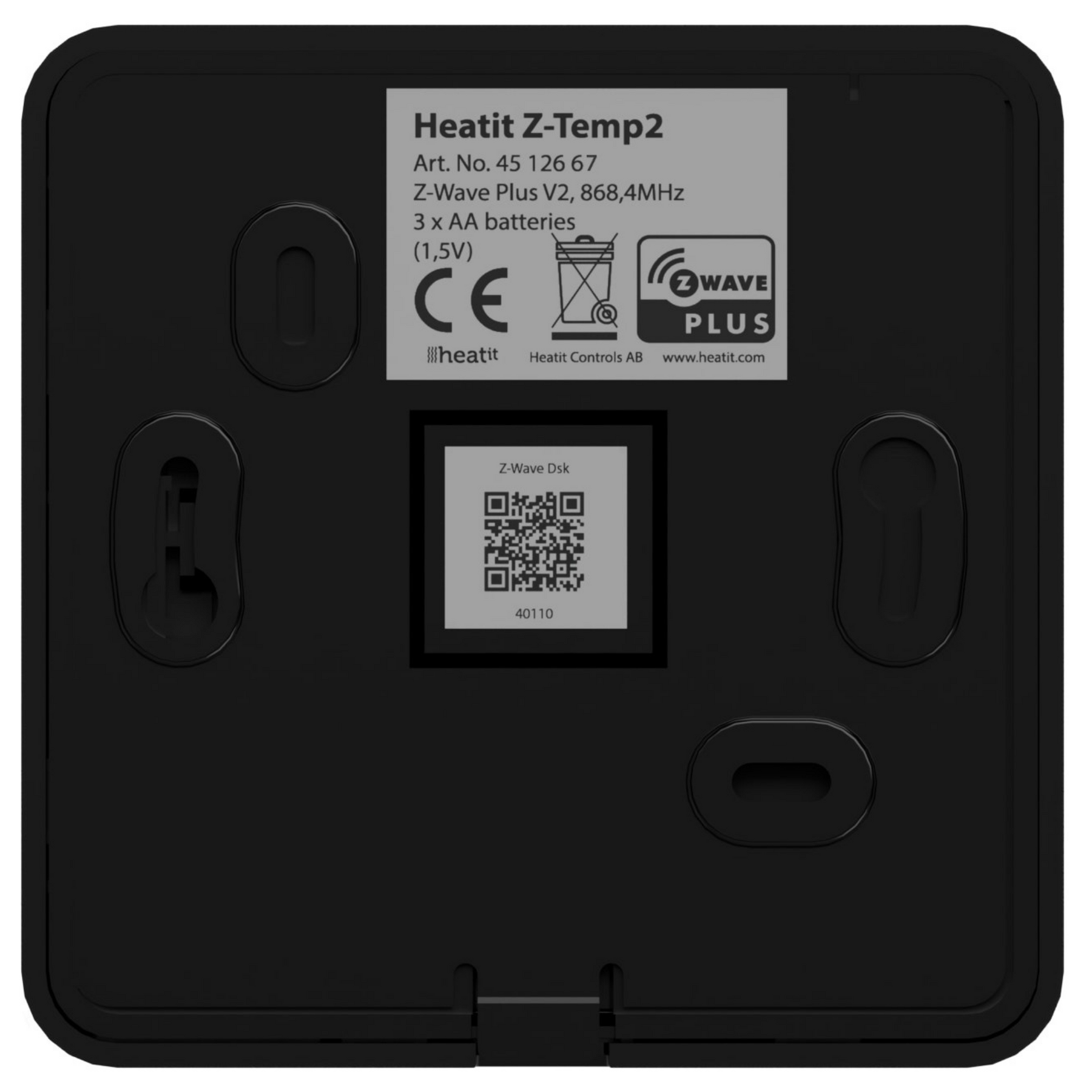 Heatit Z-Temp2 Black Z-Wave Battery Operated Temperature Sensor