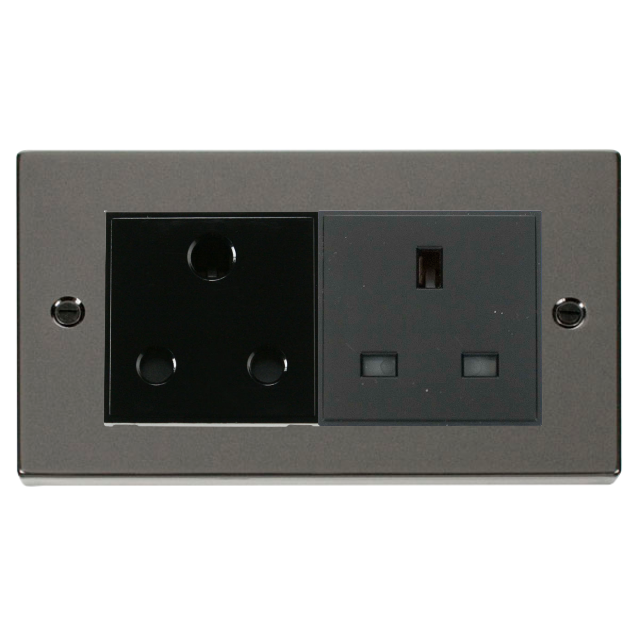 Z-Wave UK Dimmer Socket - 2 Gang - 1 Dimmable & 1 Standard - Black Nickel