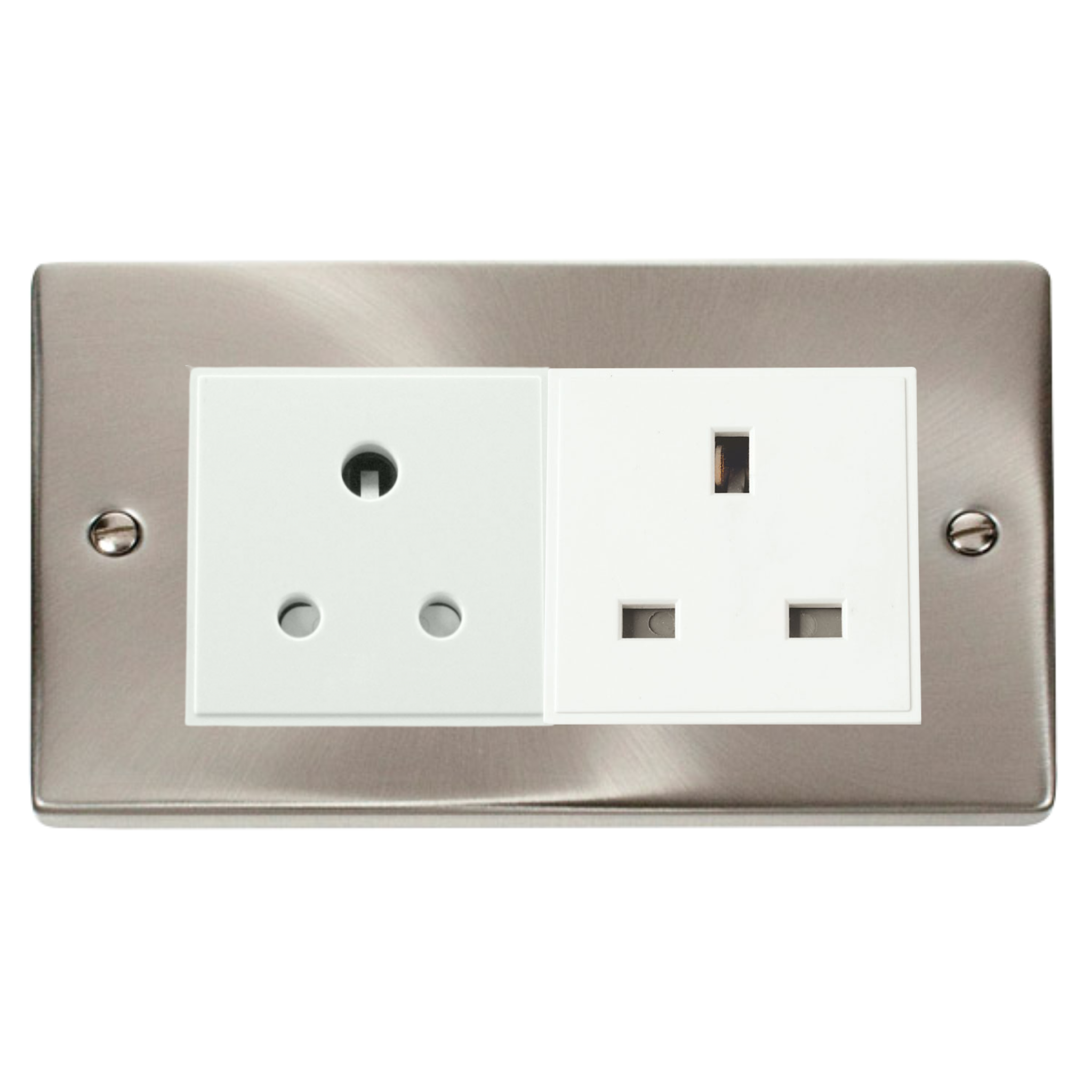 Z-Wave UK Dimmer Socket - 2 Gang - 1 Dimmable & 1 Standard - Satin Chrome