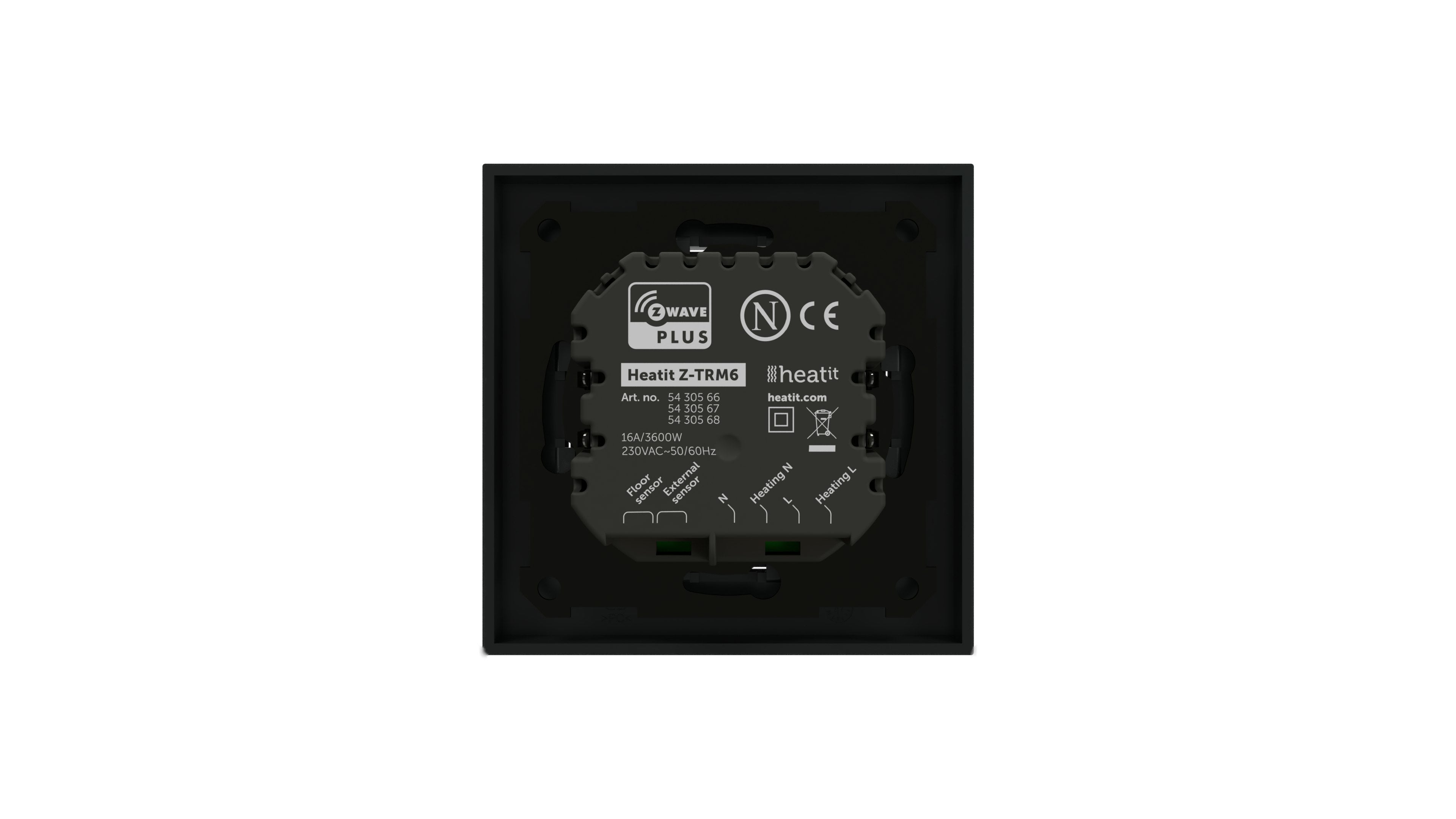 Heatit Z-TRM6 Black Z-Wave Electric Heating Thermostat 3600W 16A