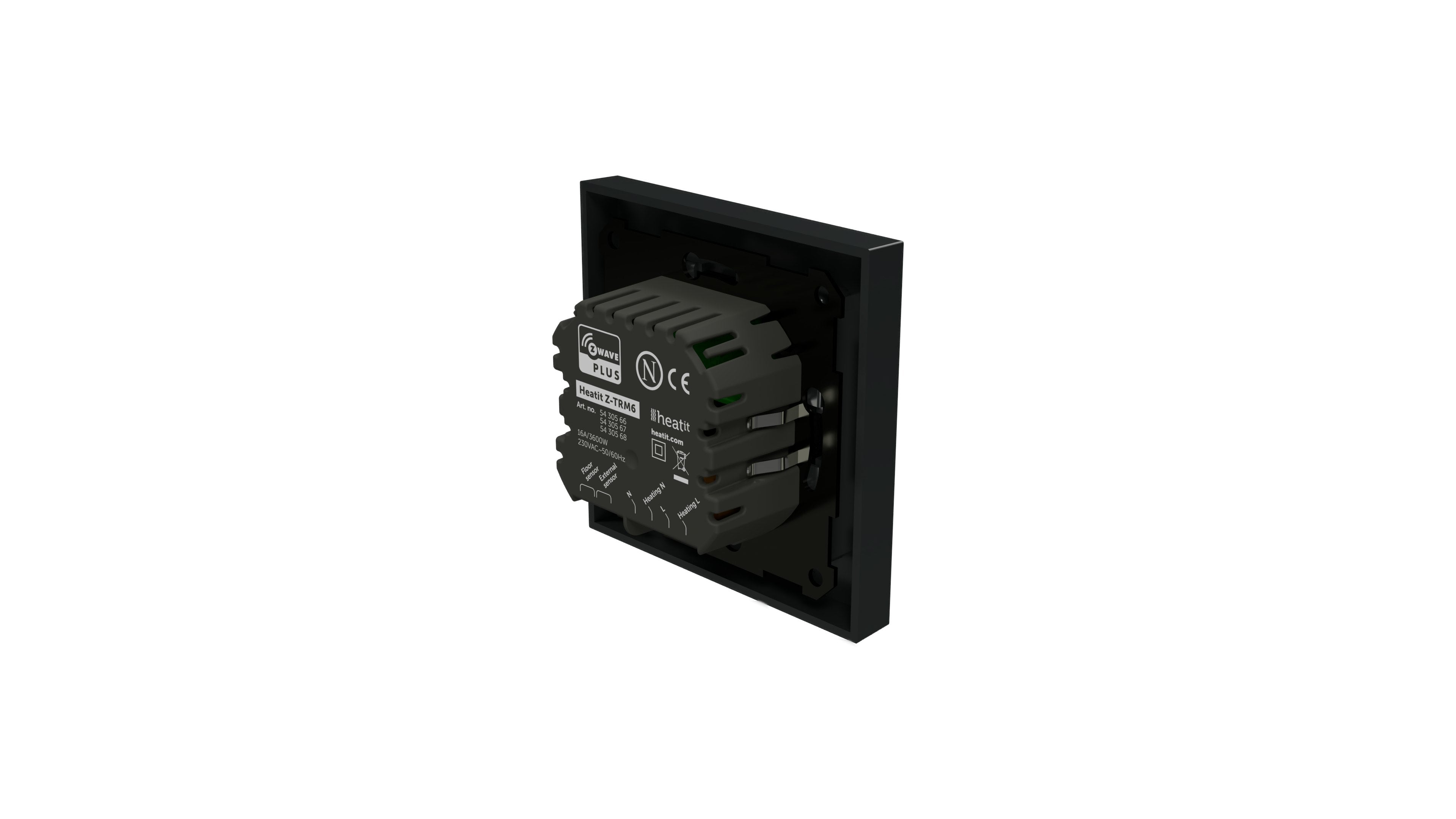 Heatit Z-TRM6 Black Z-Wave Electric Heating Thermostat 3600W 16A