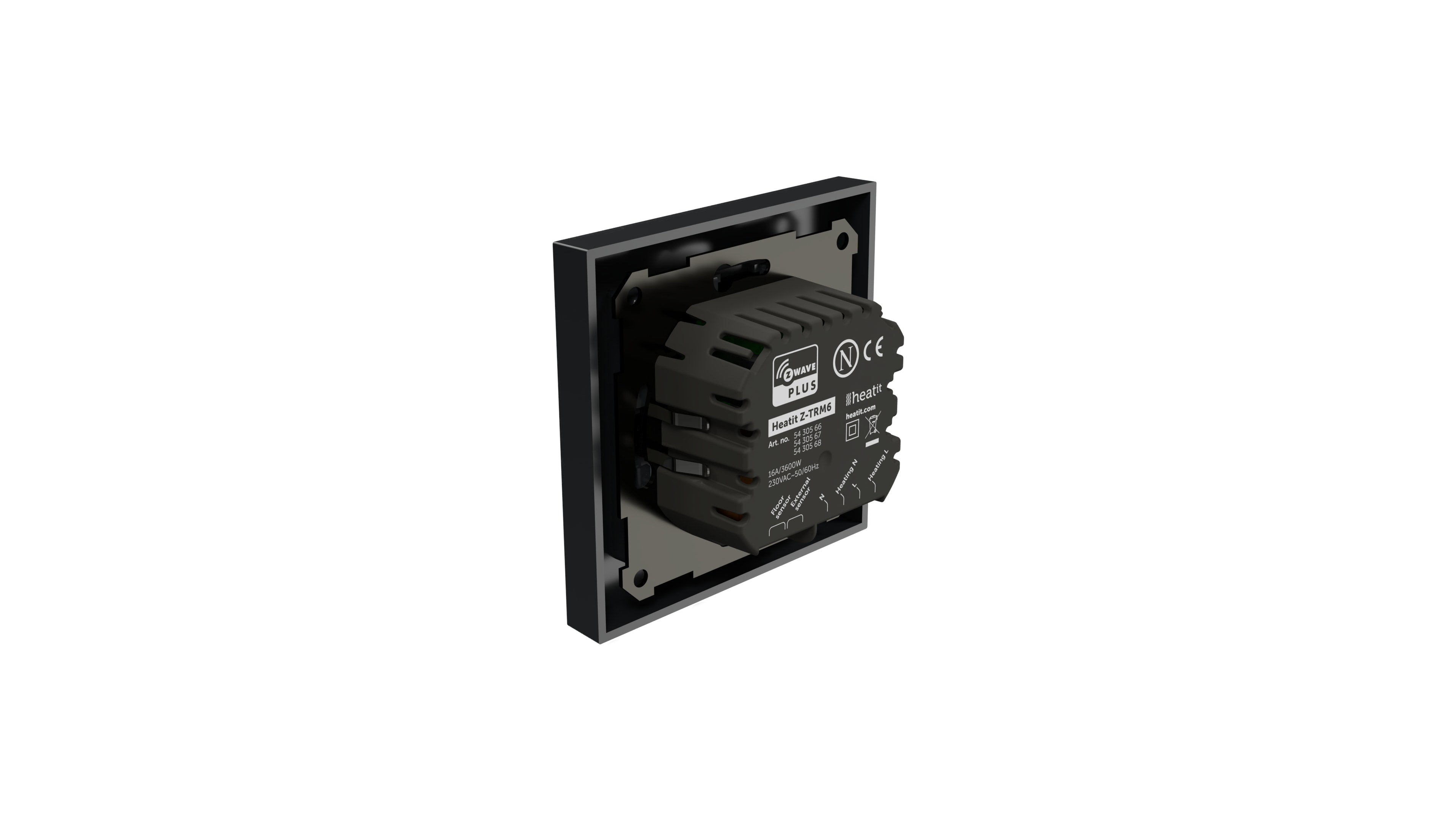 Heatit Z-TRM6 Black Z-Wave Electric Heating Thermostat 3600W 16A