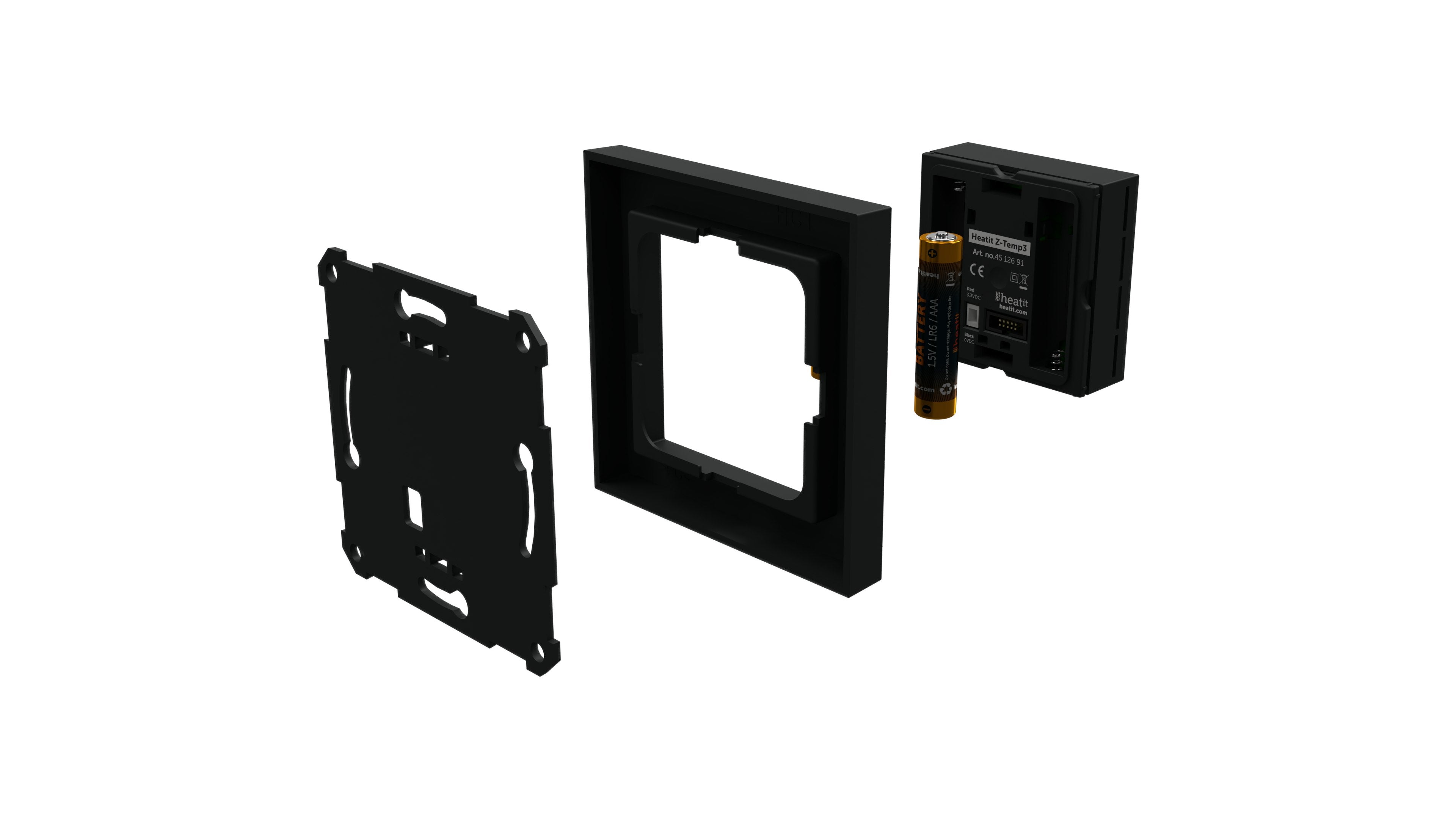 Heatit Z-Temp3 Black Matt Battery Operated Z-Wave Thermostat