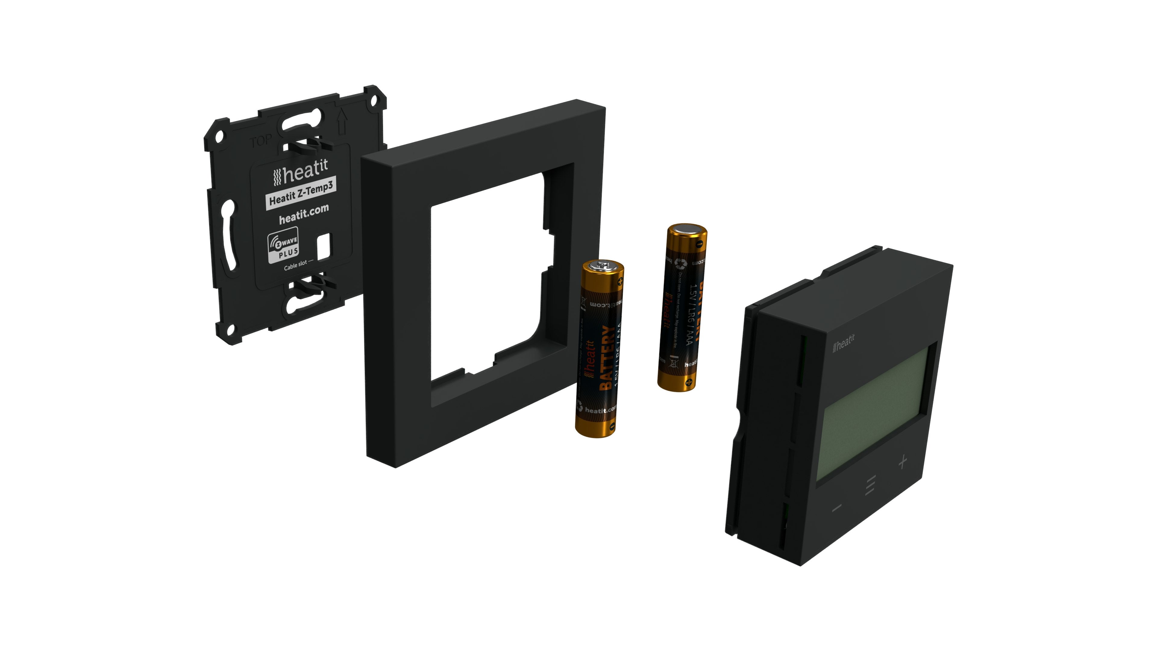 Heatit Z-Temp3 Black Matt Battery Operated Z-Wave Thermostat