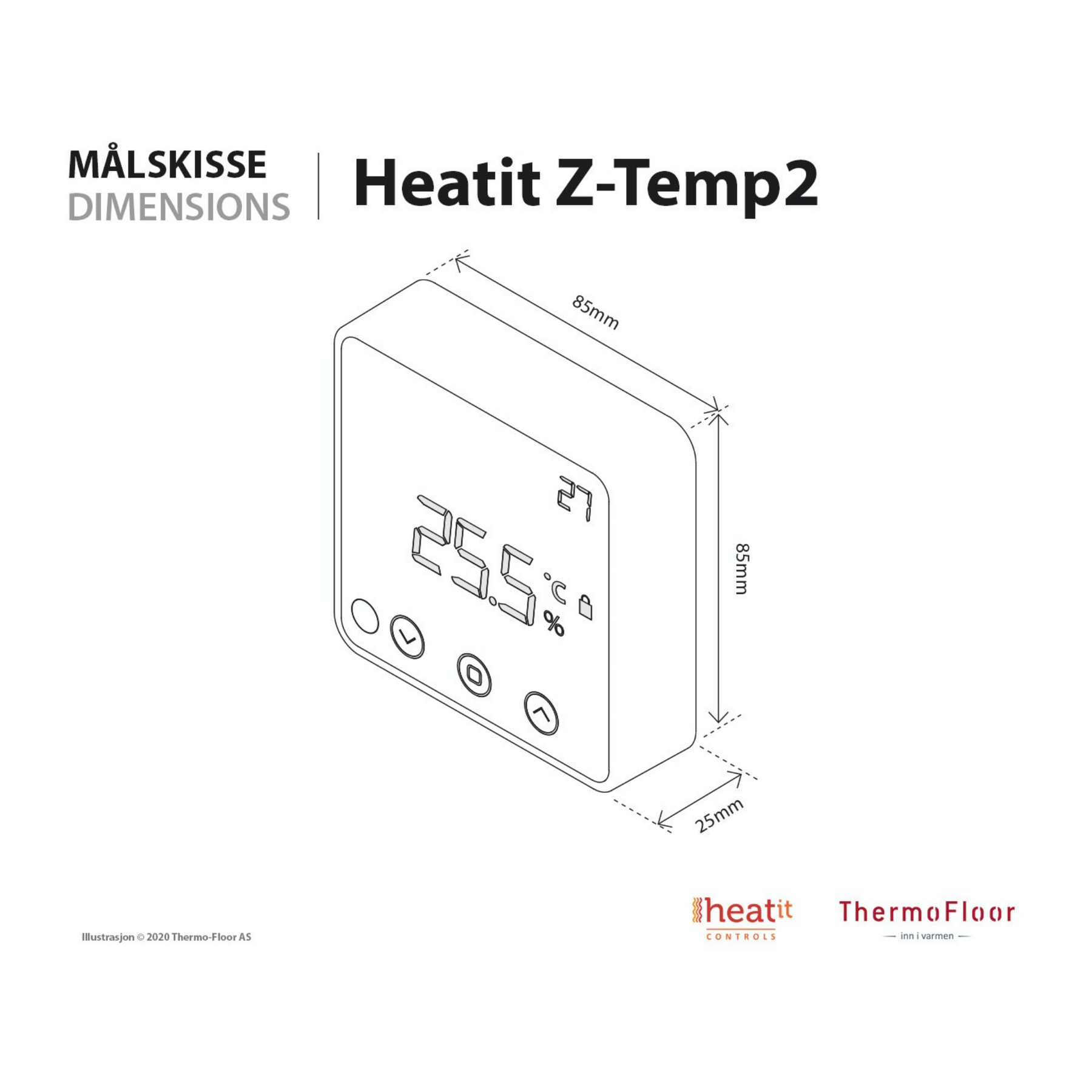 Heatit Z-Temp2 White Z-Wave Battery Operated Temperature Sensor