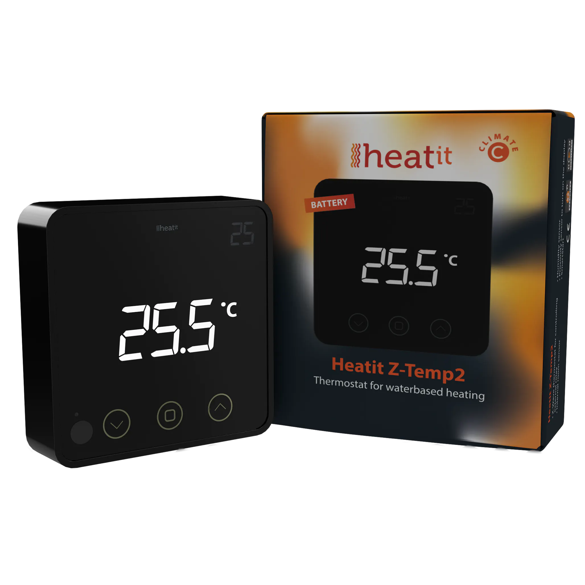 Heatit Z-Temp2 Black Z-Wave Battery Operated Temperature Sensor