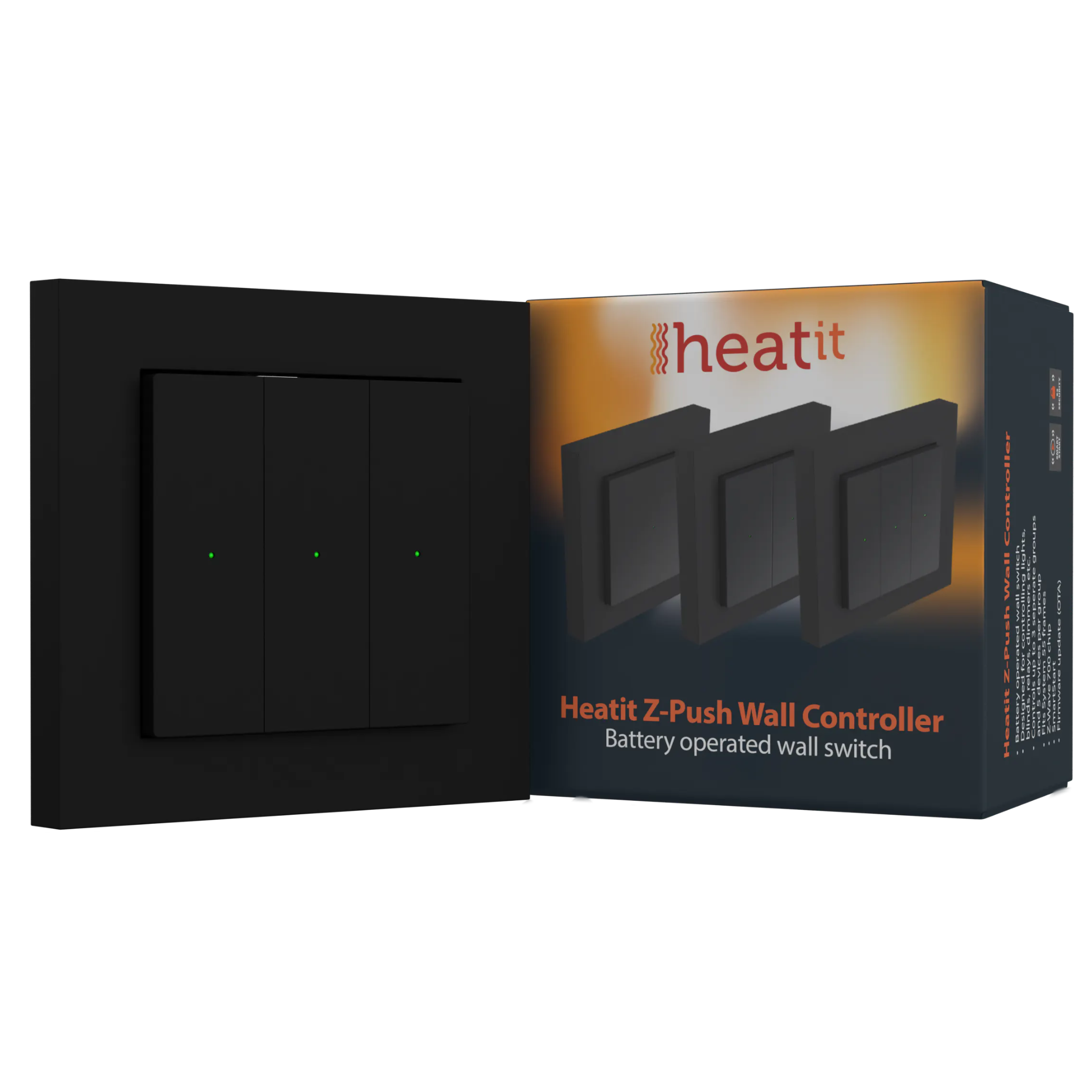 Heatit Z-Push Wall Controller Black (1-6 Buttons)