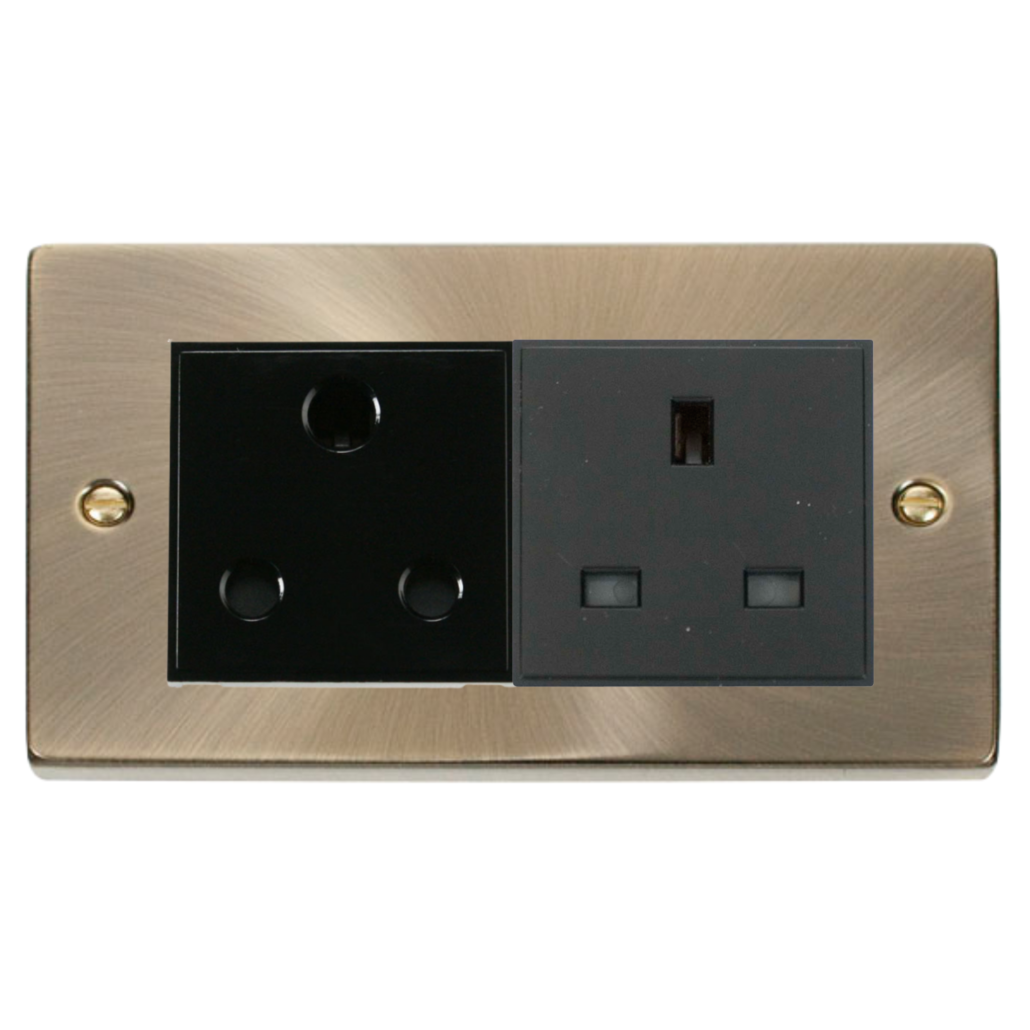 Z-Wave UK Dimmer Socket - 2 Gang - 1 Dimmable & 1 Standard - Antique Gold