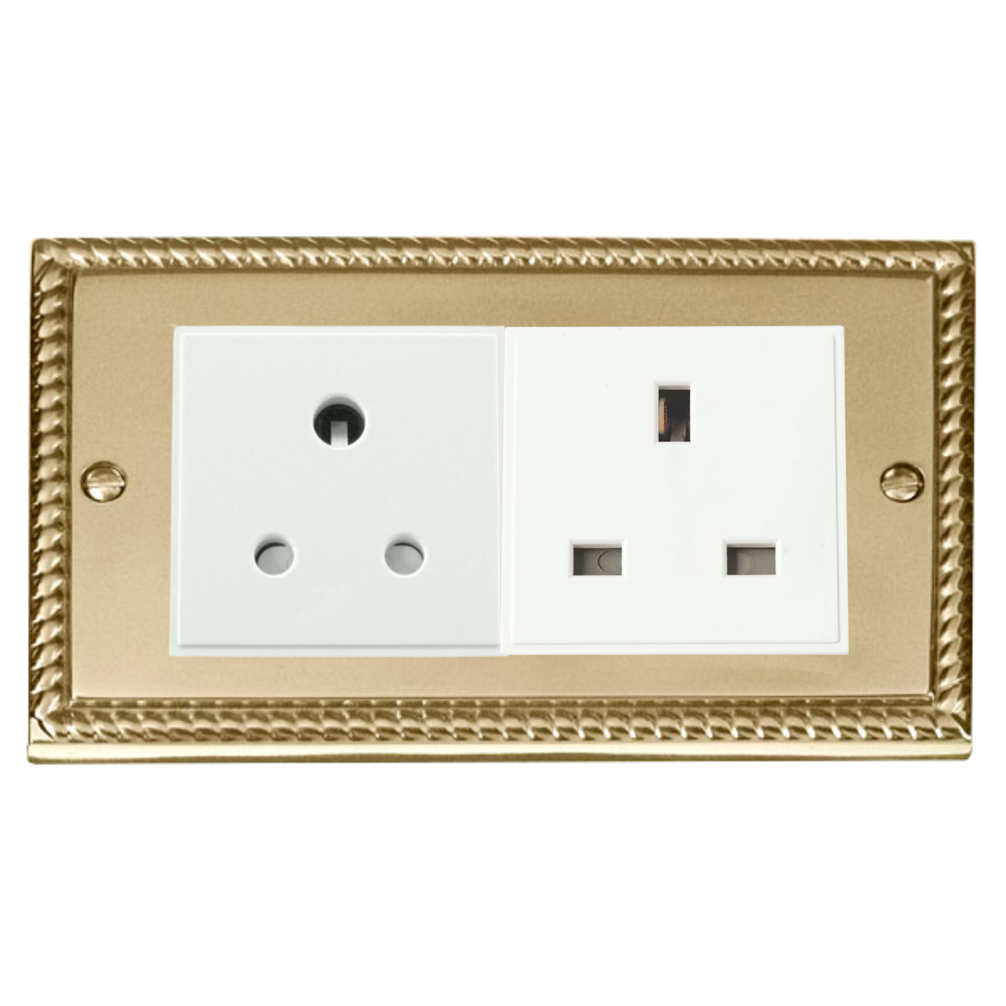 Z-Wave UK Dimmer Socket - 2 Gang - 1 Dimmable & 1 Standard - Georgian Brass