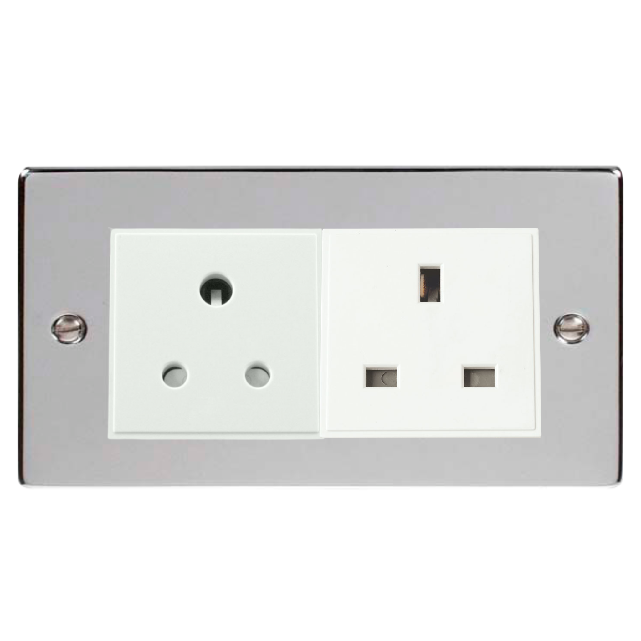 Z-Wave UK Dimmer Socket - 2 Gang - 1 Dimmable & 1 Standard - Polished Chrome