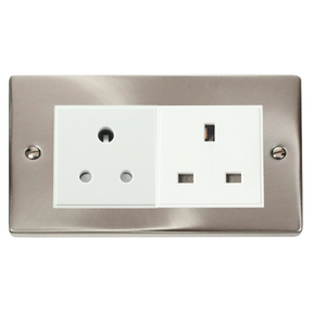 Z-Wave UK Dimmer Socket - 2 Gang - 1 Dimmable & 1 Standard - Satin Chrome